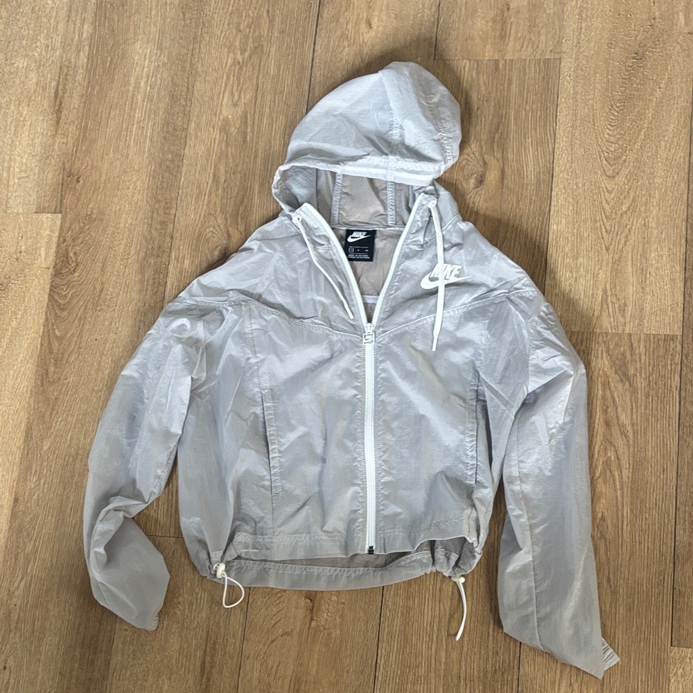 Nike Light Gray Hooded Bomber Windbreaker Jacket